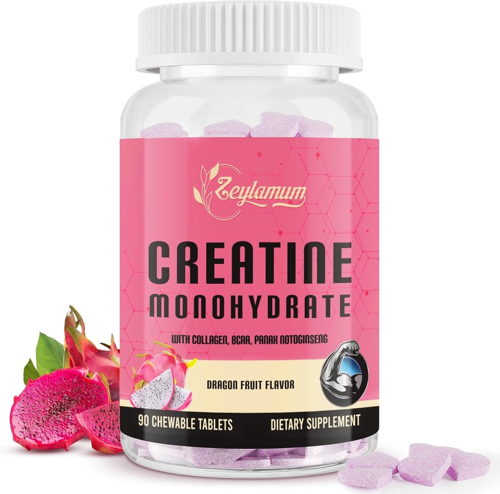 Créatine pour les femmes avec collagène hydrolysé, BCAA, 3G Creatine Chews pour les femmes gain de bottes, muscles maigres, récupération et énergie, végétalien, sans sucre de la créatine, poudre alternative, 30 portions