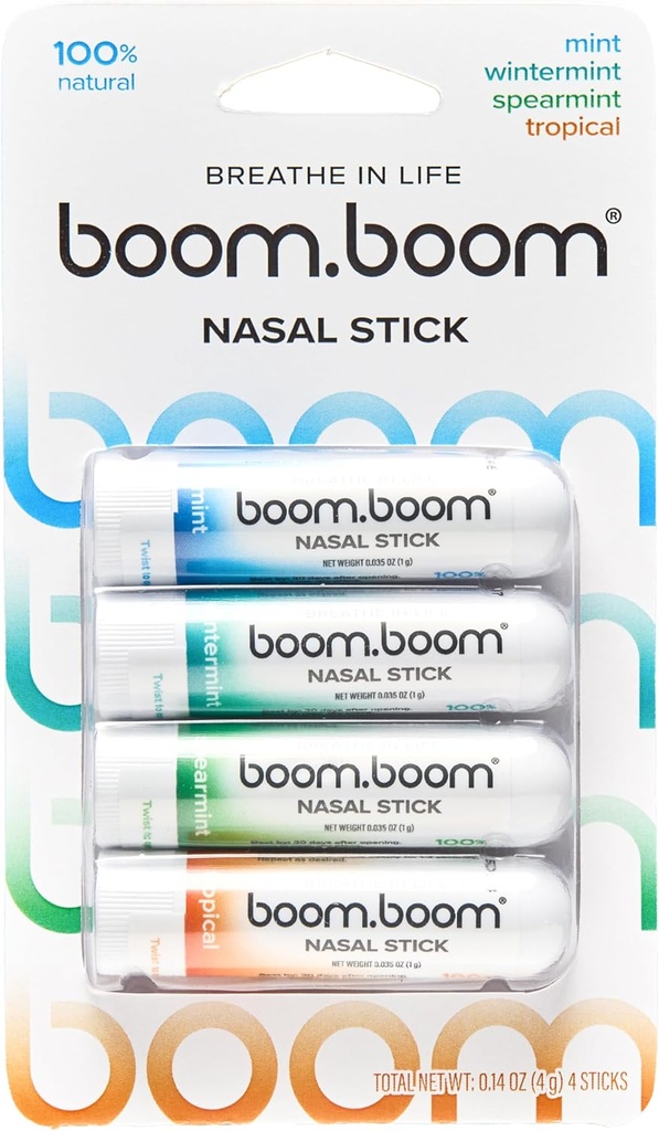 BoomBoom Nasal Stick (technologie de flux de vapeur) Cool Rafraîchissement Sensation (Mint, Menthe d'hiver, Tropical, Spearmint)