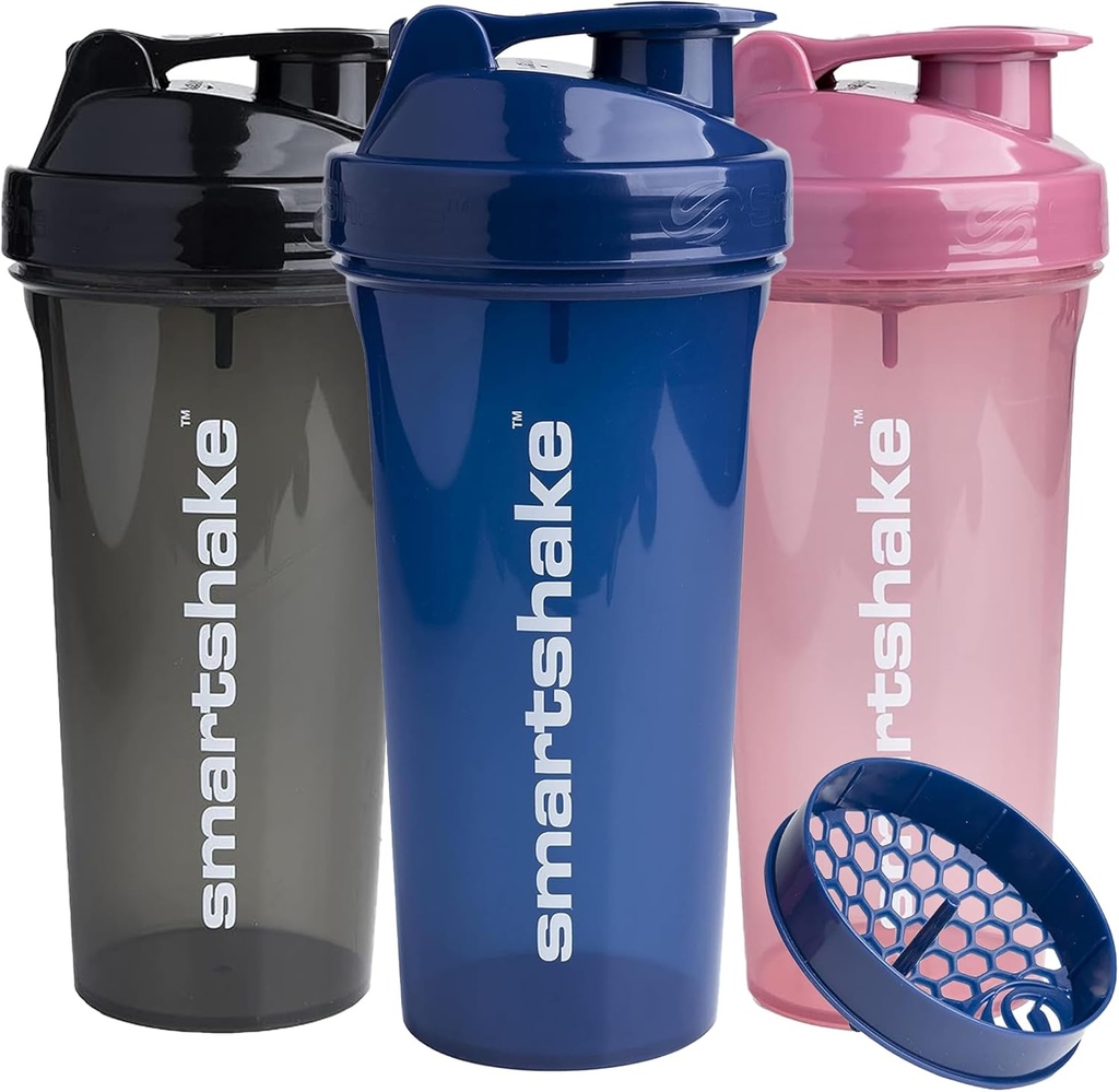 Smartshake Glossy 3-Pack Lite Protein Shaker Bouteille 800 ml.27 oz - Vis à vis étanche - sans BPA – Unisexe - (Noir, Rose profonde, Bleu marine)
