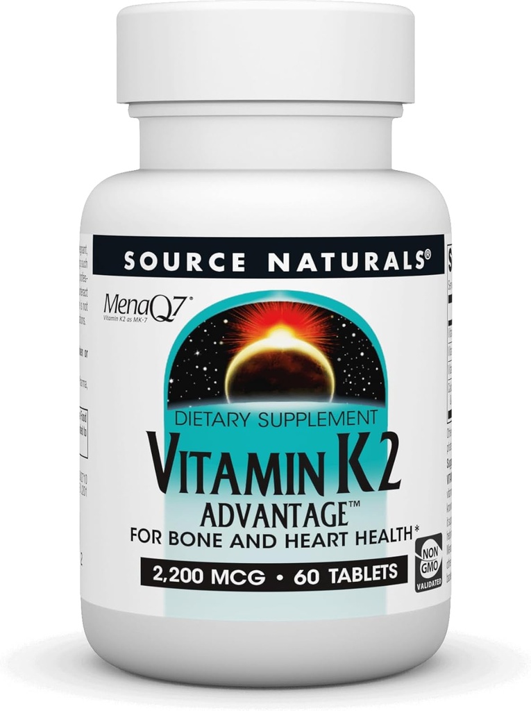 Source Naturelle Vitamine K2 Avantage, pour la santé des os et du coeur*, 2200 mcg - 60 comprimés