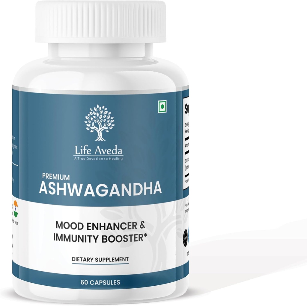 Vie Aveda Ashwagandha 500mg, 60 Capsules – Supplément naturel à base de plantes pour adultes (1-Mois)