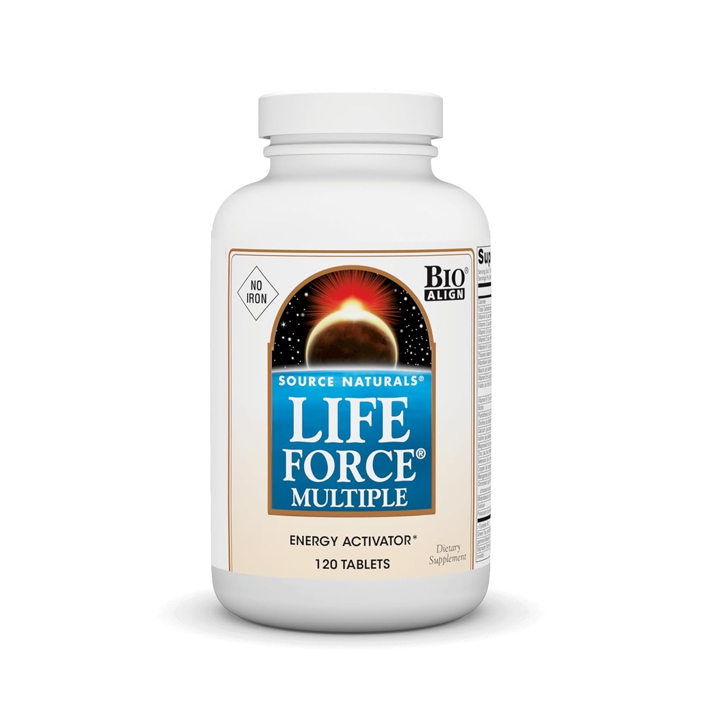 Source Naturals Force de vie sans fer Multivitamine quotidienne haute puissance Vitamines essentielles, minéraux, antioxydants et nutriments - Énergie et amélioration immunitaire - 120 comprimés
