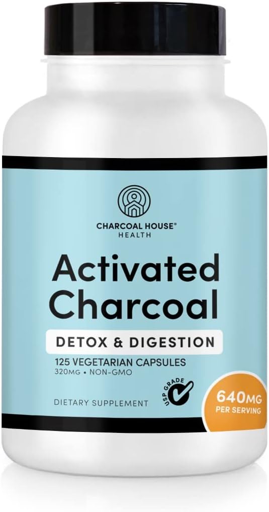 Charcoal House Capsules de Charcoal activées pour les adultes : naturel, végétalien, non-OGM et sans gluten.