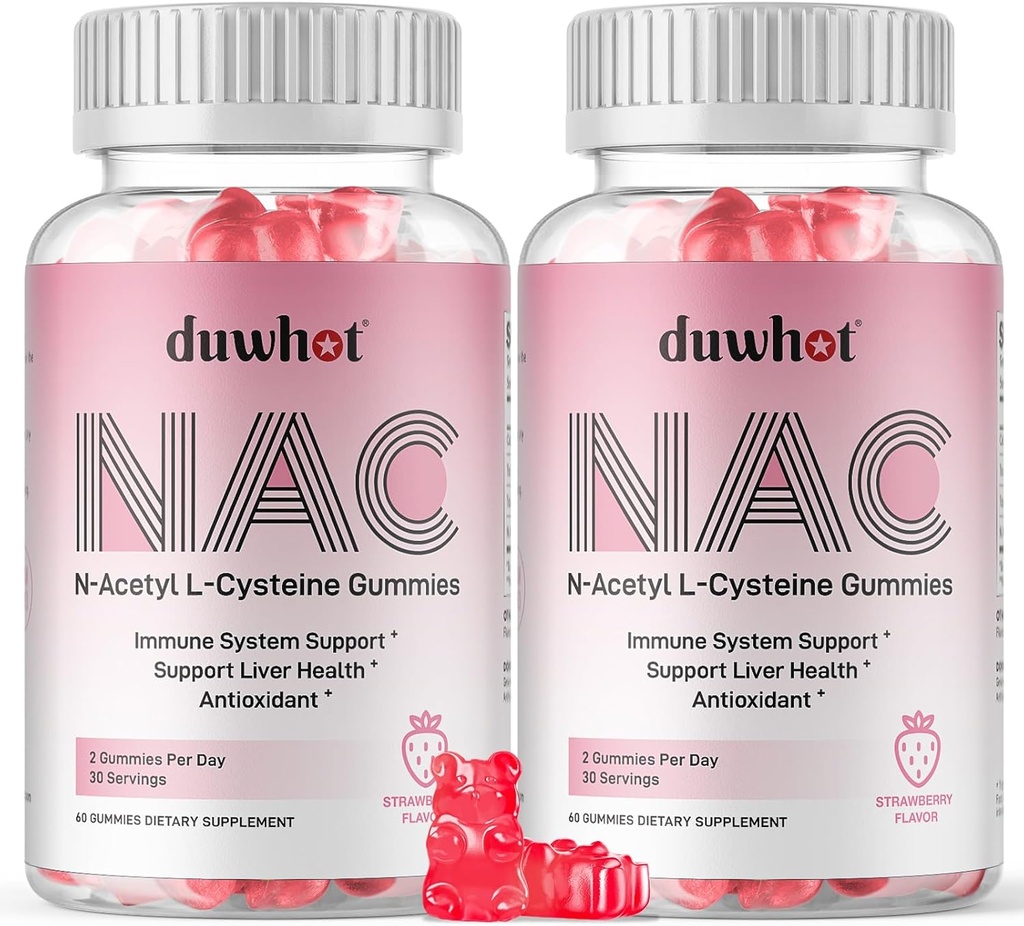 NAC Gummies 600mg, N Supplément acétyl Cystéine NAC Chewable pour les antioxydants et le soutien immunitaire, santé pulmonaire et hépatique, goût naturel de fraise, 120ct