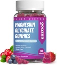 Glycinat de magnésium Gommies 400mg avec L-Thréonine 200mg - Supplément de potassium de magnésium sans sucre avec vitamine D, B6, CoQ10 pour les muscles - 60 Gommies mélangées aromatisées aux baies