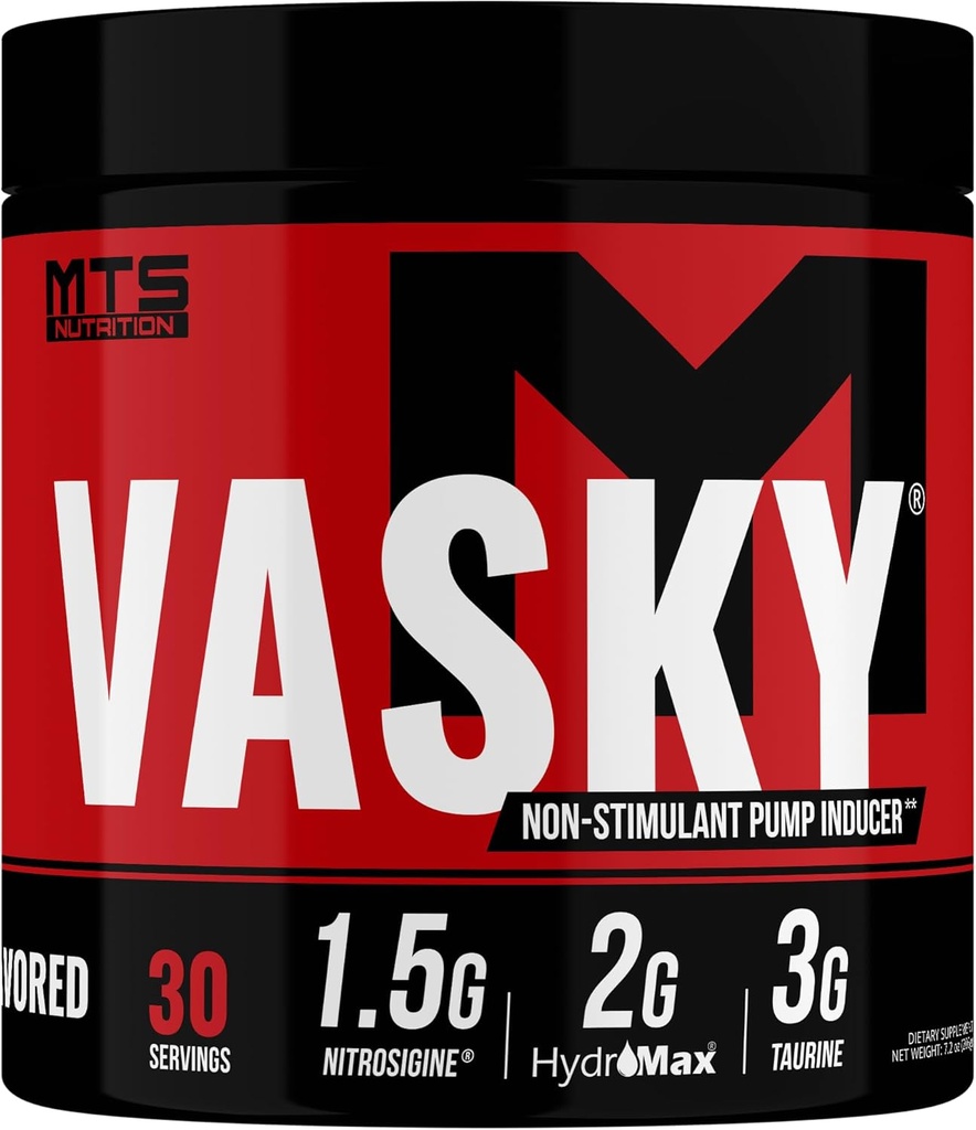 MTS Nutrition Vasky Inducteur de pompe non stimulant - Saturation musculaire Pré-entraînement - 30 portions non aromatisées