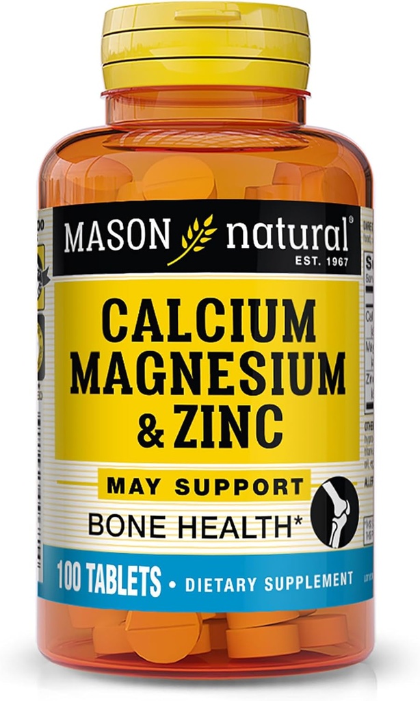 Mason Natural Calcium Magnésium & Zinc, 100, jour d'approvisionnement, soutient la santé normale des os et du système immunitaire Booster, 1 Pack