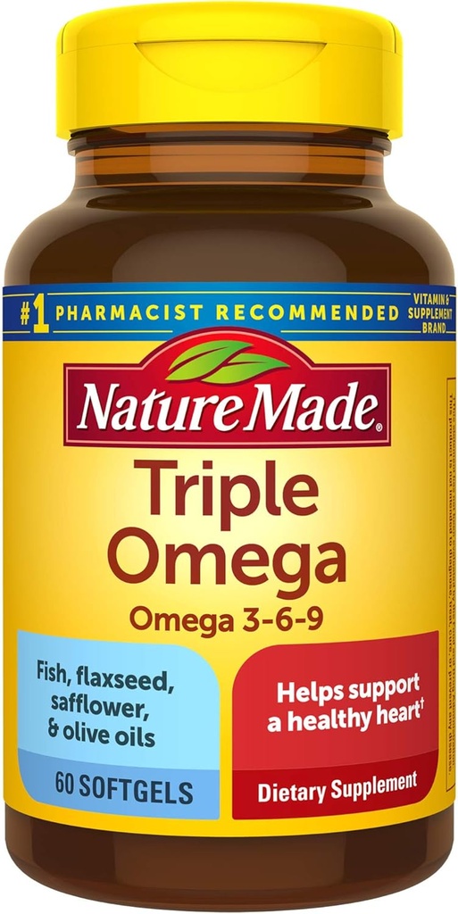 Nature faite Triple Omega 3-6-9, 60 Softgels, supplément Omega pour la santé cardiaque (paquet de 3)
