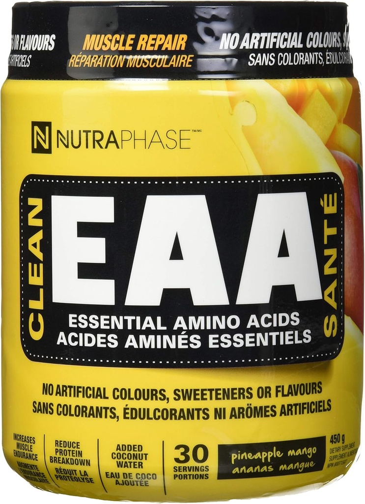 NutraPhase propre EAA, tout naturel, végétalien, sans gluten, goût incroyable, mangue ananas, 30 portions, 16 once