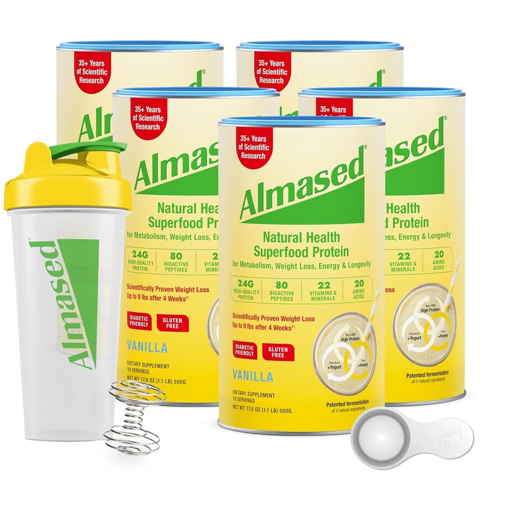 Almased (Vanilla Flavor, 5 Canettes de 17,6 oz + Scoop)
