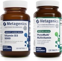 Ensemble Métagénique - D3 5000 & PhytoMulti sans fer - 120 Softgels de D3 5000 pour le soutien immunitaire, la santé osseuse et la santé cardiaque - 120 comprimés de PhytoMulti sans fer pour la santé globale et le vieillissement