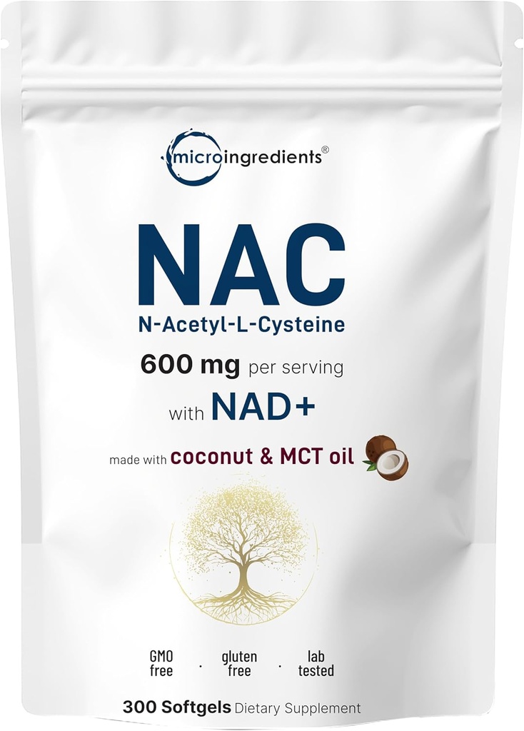 NAC 600mg avec NAD+, 300 Softgels.