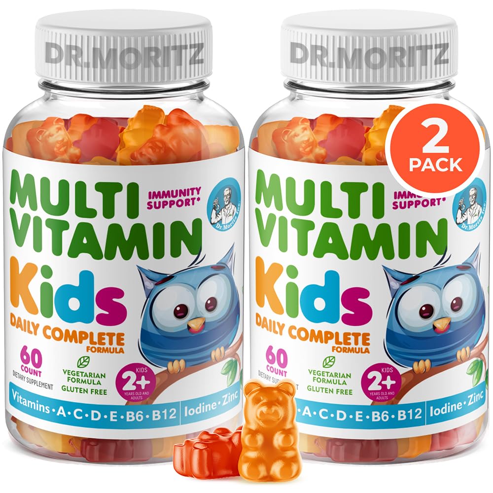 DR. MORITZ Gummies multivitamine pour enfants - avec des vitamines pour enfants A C D E B6 B12 Zinc et plus - Soutien quotidien complet - Végétarien et non-OGM, 2 pack (120 comte)