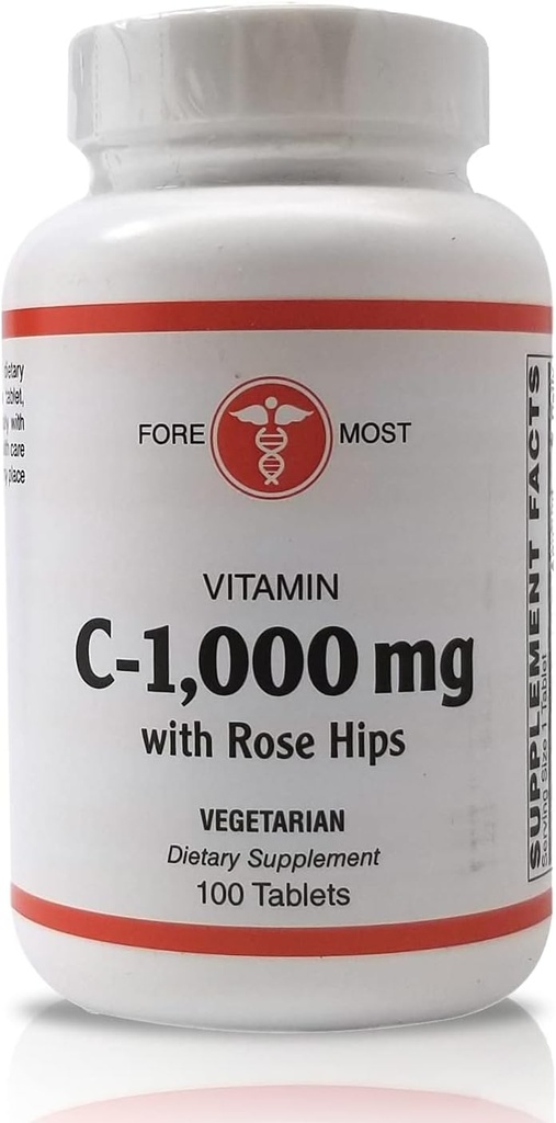 Holistic Health Vitamin C with Rose HIPS 1000mg Tablets, Vitamin C Tablet for Boosting Immunity, Maintaining Optimal Blood Pressure, and Healthier Inflammatory Responses, 100 Tablets