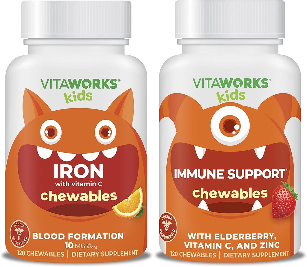 Kids Iron 10mg + Vitamin C Chewables + Elderberry + Zinc + C Chewables Bundle
