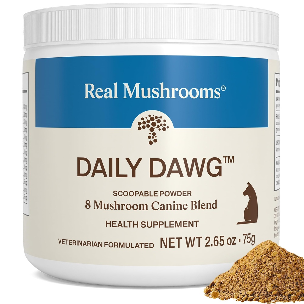 Véritables champignons Santé des chiens entiers – Mélange de champignons fonctionnels pour chiens avec la Manille de Lion, Cordyceps, Turquie Tail, Reishi, Shiitake pour le bien-être global des chiens – supplément de poudre de 2,65 oz