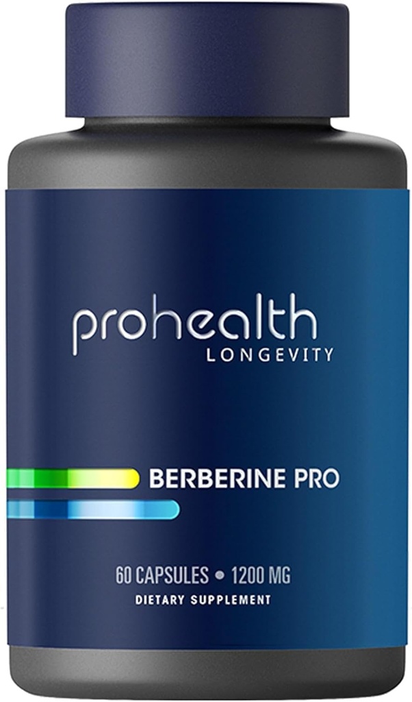 ProHealth Berberine Pro. Promotes Youthful Metabolism + Healthy Body Composition. with Alpha Lipoic Acid & Black Pepper Extract. 1,200 mg per 2 Cap Serving, 60 Caps.