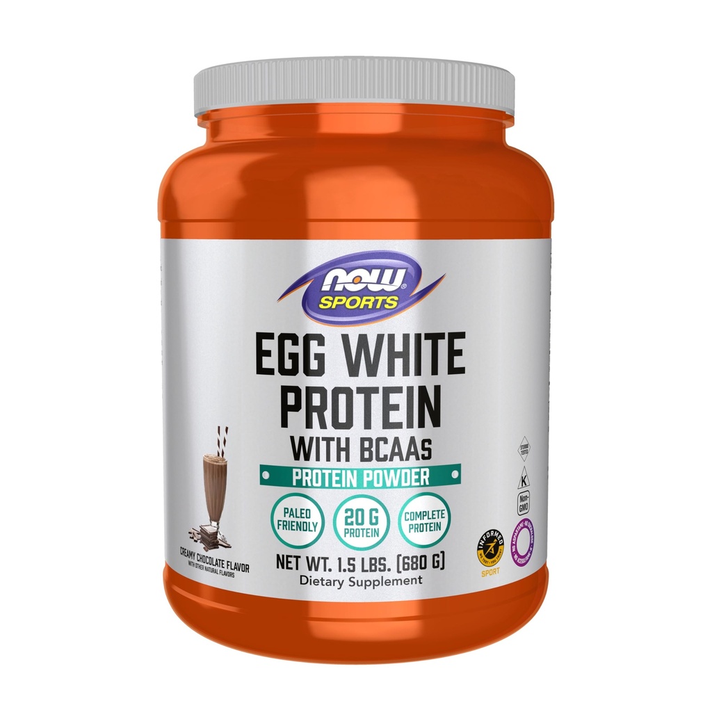 MAINTENANT Alimentation Sportive Nutrition, Protéine blanche d'oeuf, 20 g avec BCAAs, poudre de chocolat crémeux, 1,5-Pound