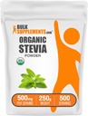 BulkSupplements.com Poudre de Stevia biologique - édulcorant pur, provenant de feuilles de Stevia, supplément à base de plantes - végétalien et sans gluten, 500mg par portion, 250g (8,8 oz) (paquet de 1)
