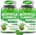 Moringa Gommies pour femmes hommes avec/probiotique gingembre curcuma Ceylan cannelle, sans sucre, bio Moringa capsules en poudre Alternatives, pur Moringa feuilles vert Superfood supplément - végétalien, 120Cts