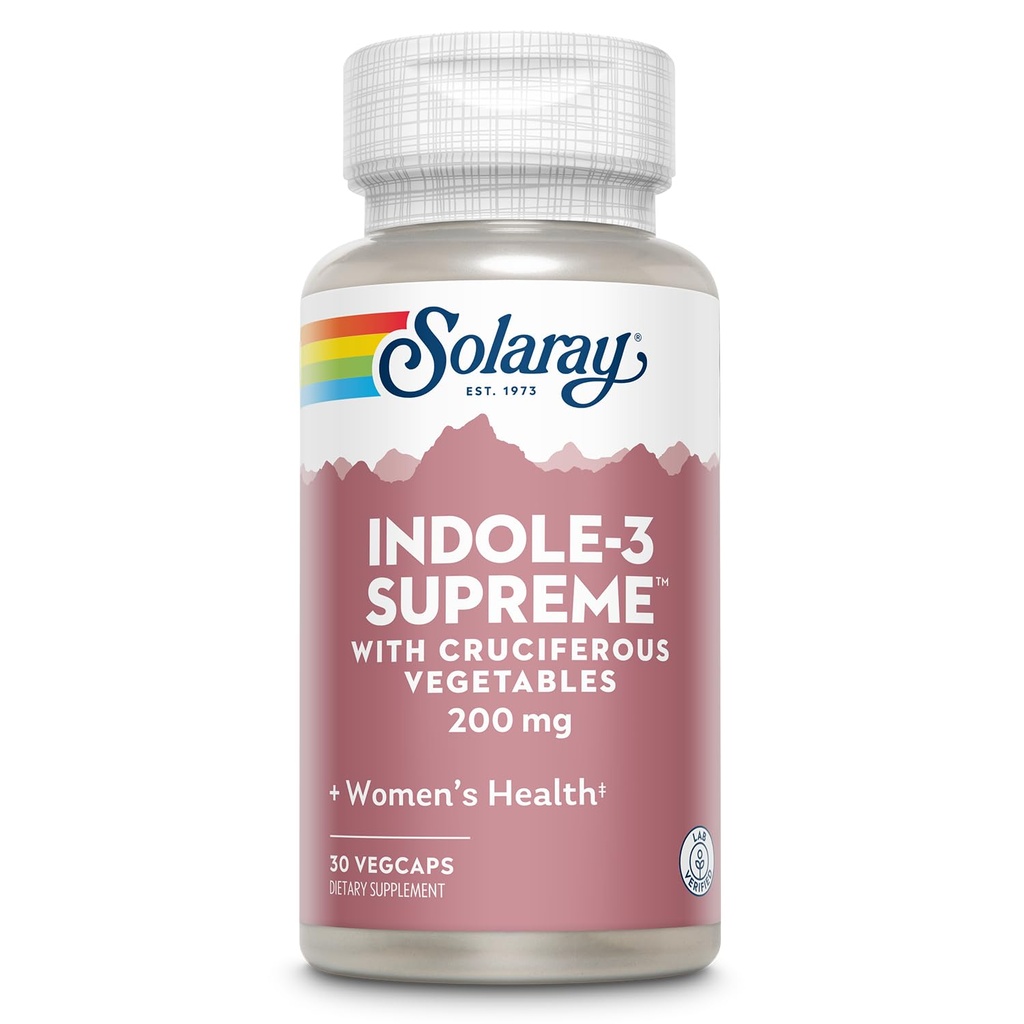 SOLARAY Indole-3 Supreme with Cruciferous Légumes - Soutien à la santé des femmes - DIM Plus Brocoli, Kale, et plus - Lab Vérifié, garantie de 60 jours - 30 portions, 30 VegCaps
