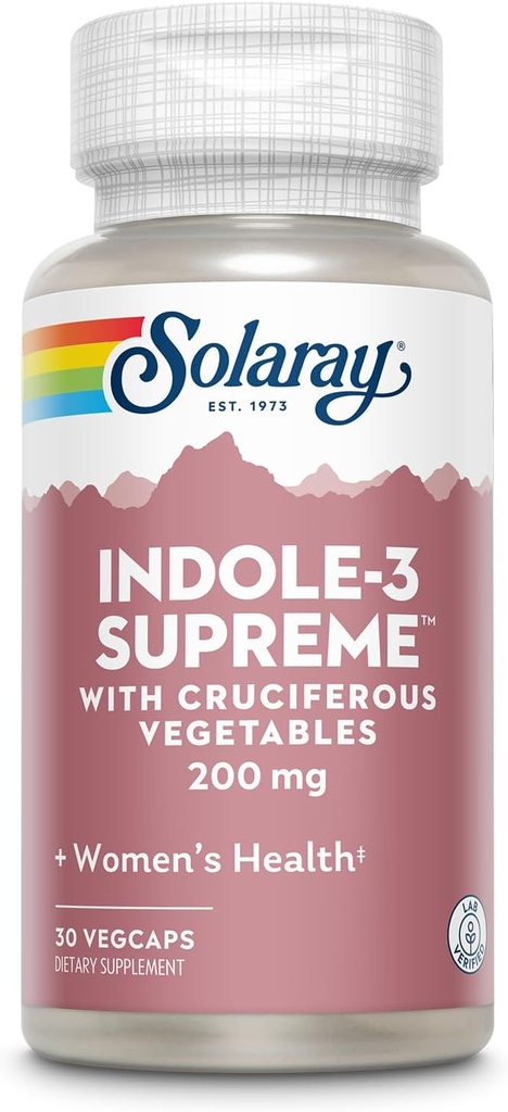SOLARAY Indole-3 Supreme with Cruciferous Légumes - Soutien à la santé des femmes - DIM Plus Brocoli, Kale, et plus - Lab Vérifié, garantie de 60 jours - 30 portions, 30 VegCaps