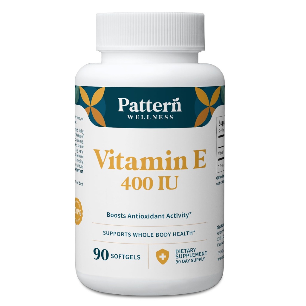 Pattern Wellness Vitamin E 400 IU – Supports Antioxidant, Immune & Cellular Health – 90 Softgels, 3rd Party Lab Tested