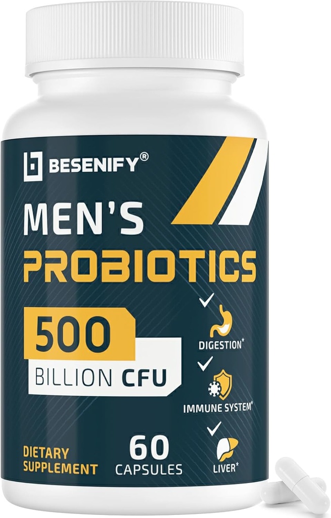 Probiotiques pour hommes, 500 milliards d'UFC et 12 souches, Probiotique pour hommes avec curcuma, canneberge, Goji - Probiotiques pour la santé digestive, Immune, Estomac, Bloating & Gut Health pour hommes, 60 capsules de biotique Pro