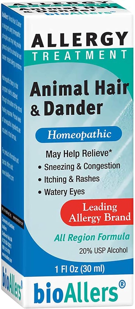 NaturalCare Cheveux d'animaux et dander gouttes liquides homéopathiques par bioAllers, 1 Fl Oz , peut fournir un soutien par la congestion de Sinus, éternuement & Runny Nez, Itchy, yeux aqueux