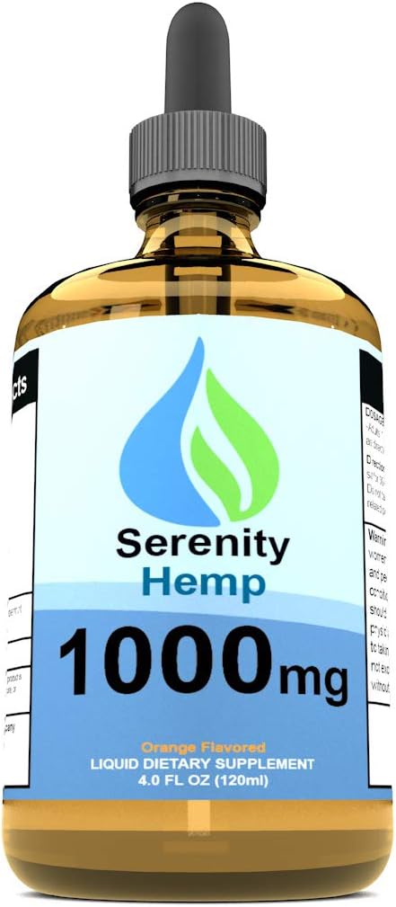 Huile de chanvre de sérénité - 4 fl oz 1 000 mg (Orange) - Peut aider à l'inflammation, la douleur, l'humeur et plus - Riche en vitamine E, vitamine B, oméga 3,6,9