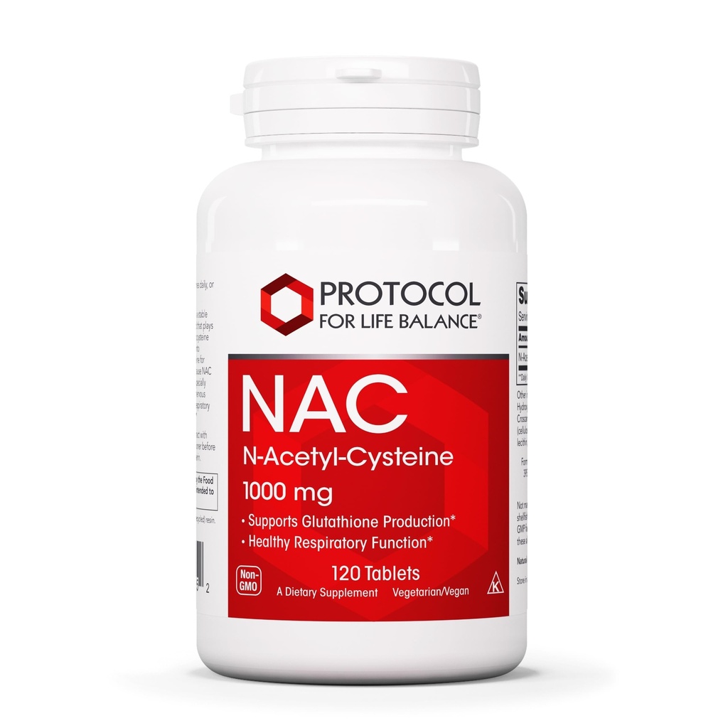 PROTOCOLE POUR LA BALANCE VIE NAC N-acétyl Cystéine 1000mg - Production de glutathion et fonction respiratoire - 120 onglets