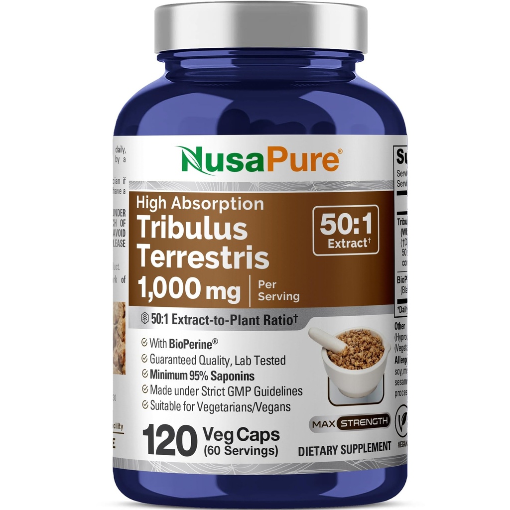 NusaPure Tribulus Terrestris 50:1 Extrait, 1000 mg Équivalent à 50 000mg.