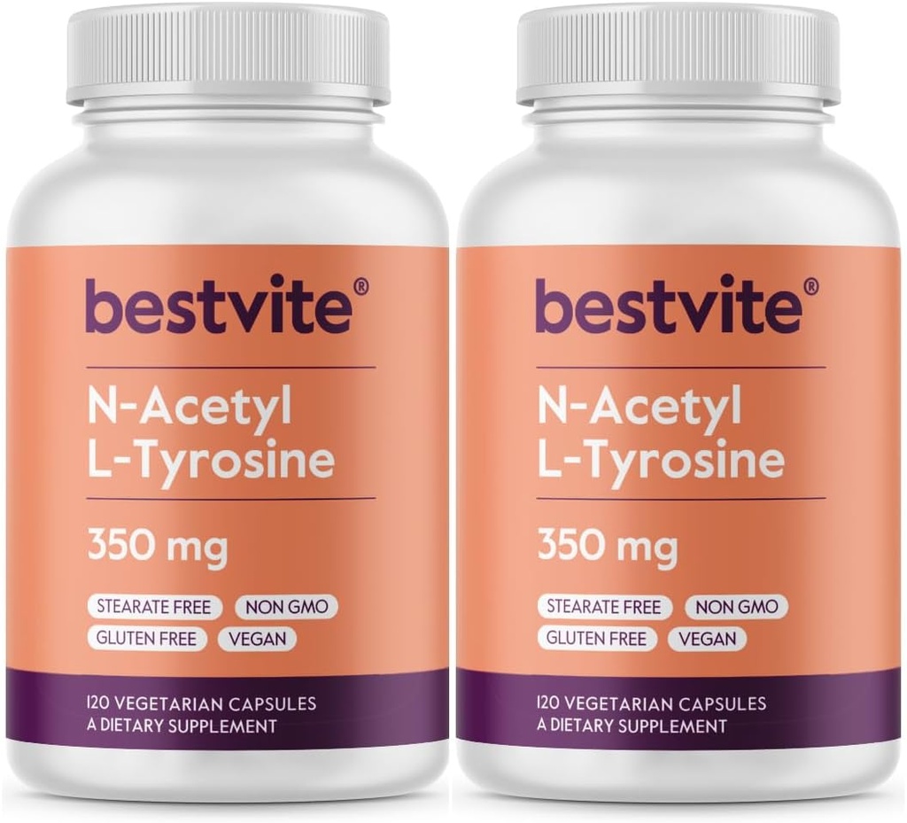 BESTVITE N-acétyl L-tyrosine 350 mg (NALT) (240 gélules) (120 x 2) - Pas de stéarate - Non OGM - Sans gluten