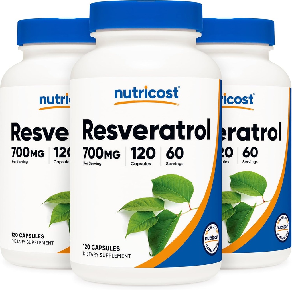 Nutricost Resveratrol 700mg; 120 Capsules végétales - 50% Trans-Resveratrol (3 bouteilles)