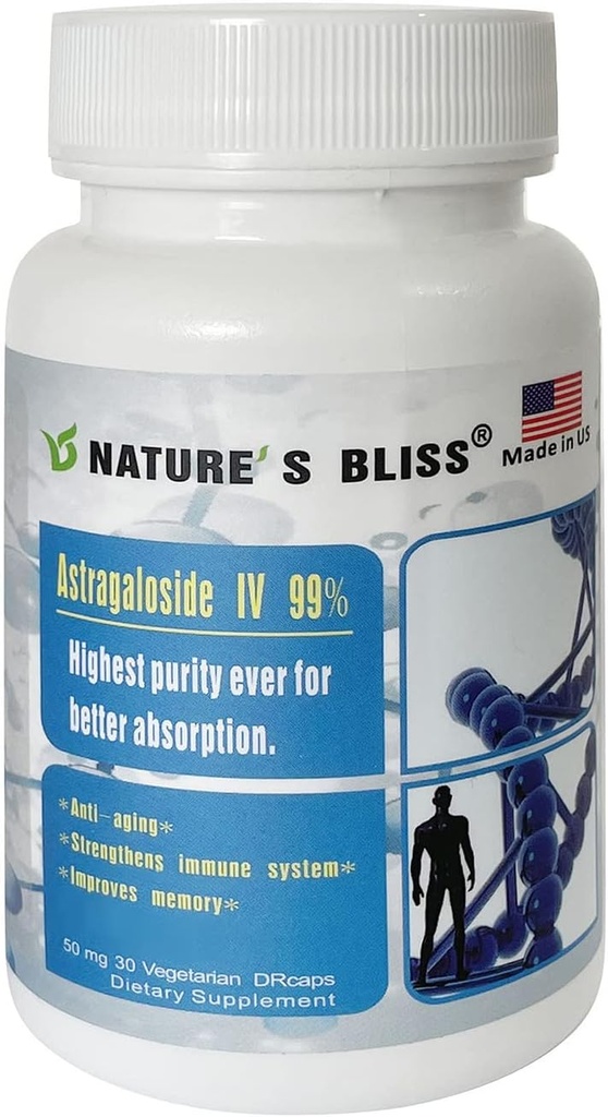 Nature'sbliss Acide stomach Protégé et Super-Absorption Extrait de racine Astragalus Astragaloside IV 99%, Fabriqué aux États-Unis, 50mg, 30caps (50mg x 30caps)