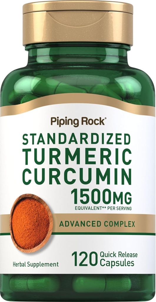 Piping Rock Turmeric Curcumin Complex 1500mg.120 Capsules avec extrait de poivre noir et cerise de tart.