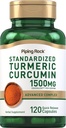 Piping Rock Turmeric Curcumin Complex 1500mg.120 Capsules avec extrait de poivre noir et cerise de tart.