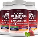 NEW AGE COQ10 200mg Red Yeast Riz Omega 3-6-9 Complexe de magnésium Zinc Vitamine K2 D3 - Soutien Vitamines pour les femmes et les hommes avec la vitamine B3, Coenzyme Q10-180 Compte