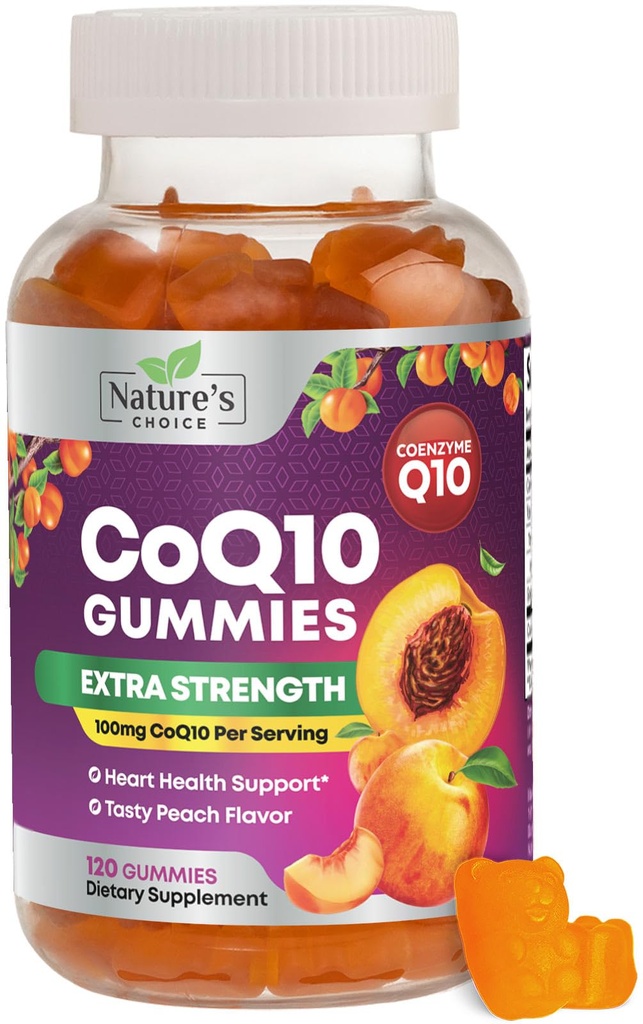 CoQ10 Gummies pour adultes - Coenzyme Q10 100mg par portion - 3X Force, supplément antioxydant à haute absorption pour la santé cardiaque et la production d'énergie - Co Q10 (Coq 10) Suppléments - 120 Gummies