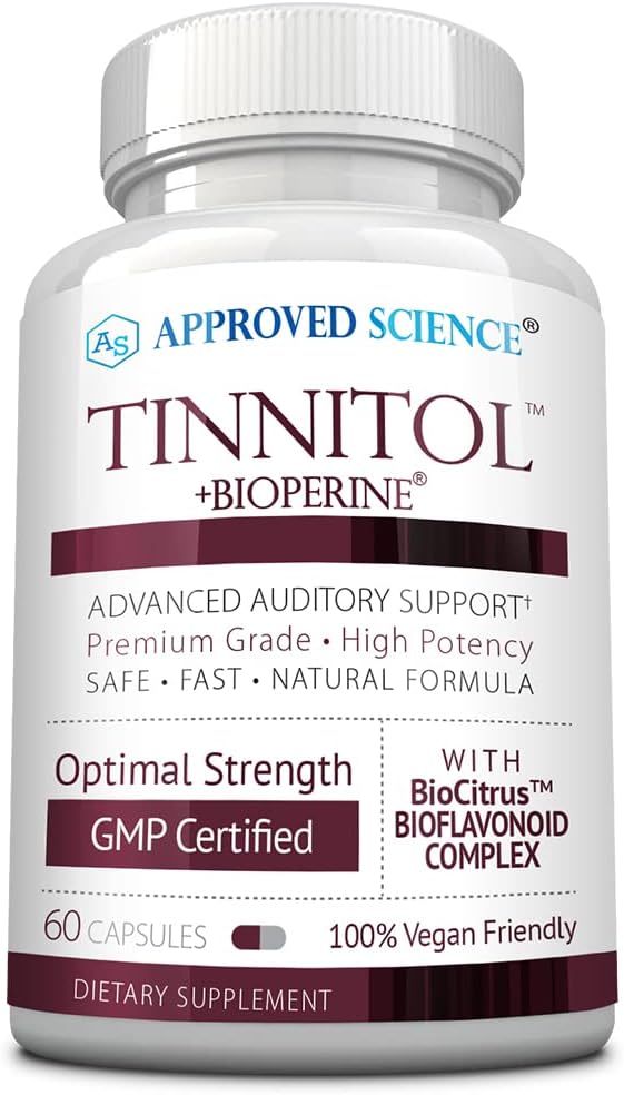 Approved Science Tinnitol - Tinnitus Support Supplement - Ease Ringing in The Ears - Boost Inner Ear Health - 60 Capsules - Made in The USA