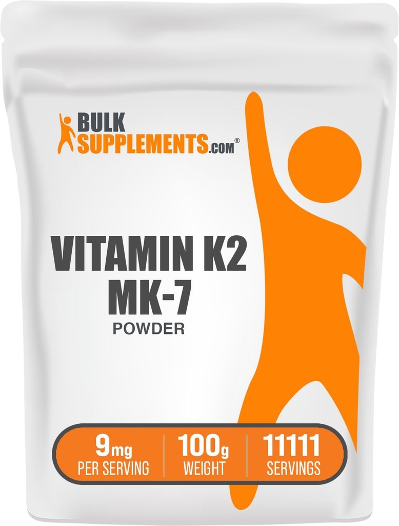 BulkSupplements.com Poudre de vitamine K2 - Vitamine K2 MK-7, en poudre de ménaquinone - supplément de vitamine K2 pour le bien-être, sans gluten, 9mg par portion, 100g (3,5 oz) (paquet de 1)