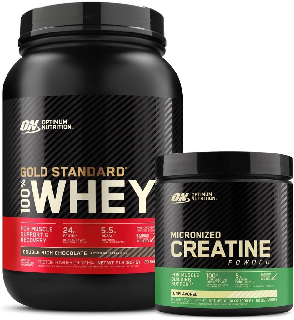 Optimum Nutrition ON Gold Standard 100% Whey Protein Primary Source Isolate - Double Rich Chocolat, 2 Lbs + ON Micronized Creatine Poudre monohydratée - Non aromatisée, 300 Grams