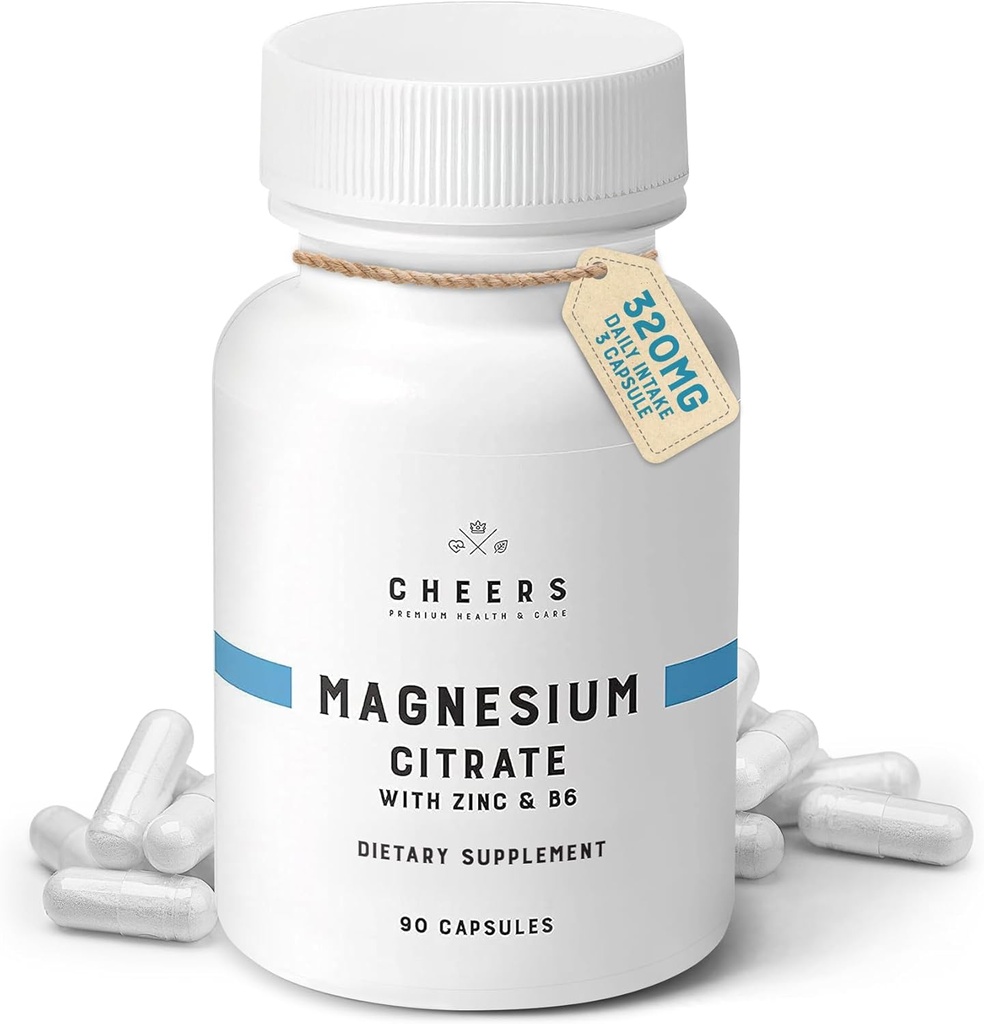 Cheers Magnésium Citrate 320mg.com Supporte la santé musculaire et nerveuse, la stimulation immunitaire et le soulagement du stress.