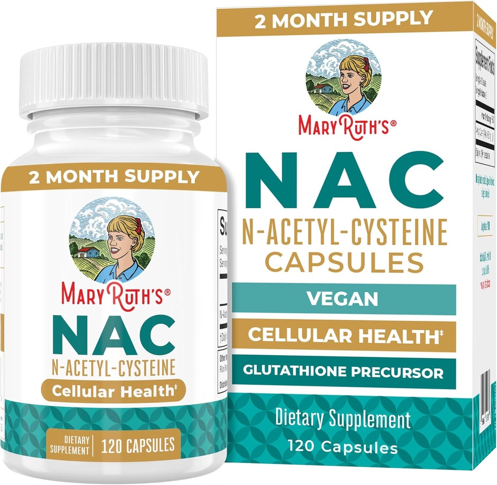 MaryRuth Organics Supplément NAC N-acétyl Cysteine.Approvisionnement de 2 mois NAC 1000mg par portion.Gélules véganes.Acide amino.Acide non-OGM.