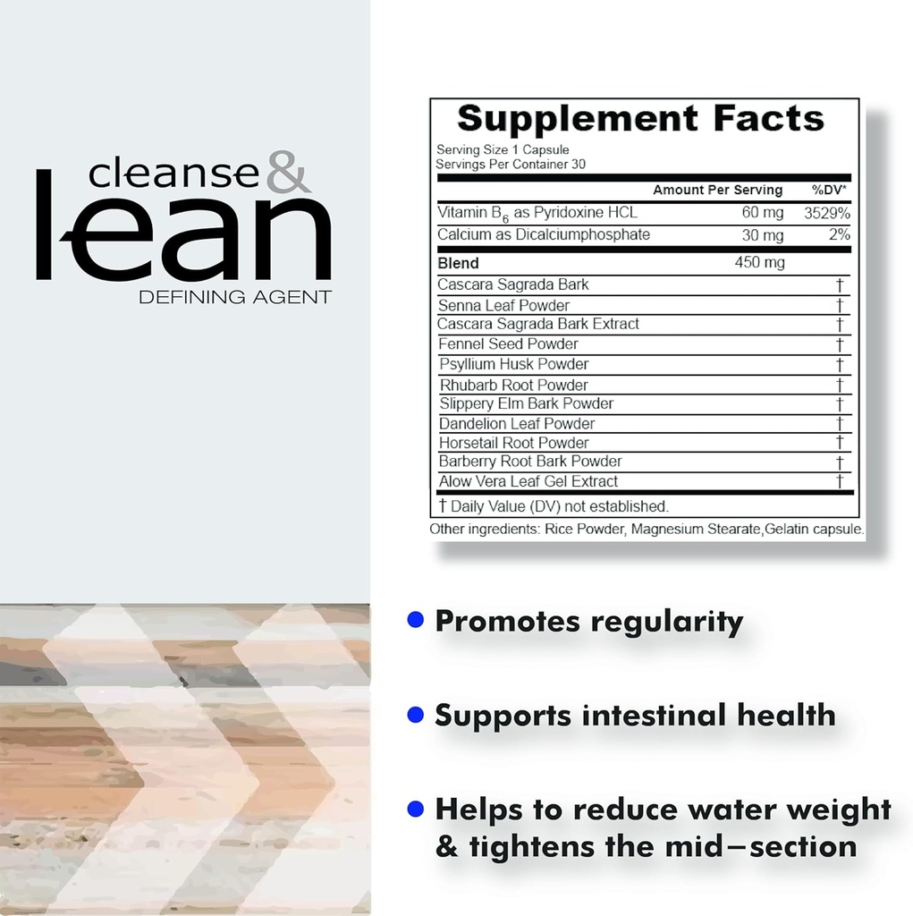 Max Muscle Naturaliga Cleanse and Lean Defining Agent Herbal Cleanse for Regularity w/Natural Detoxifiant Ingrédients for Gut Health Colon Detox Health and Bloating, 30 Nombre