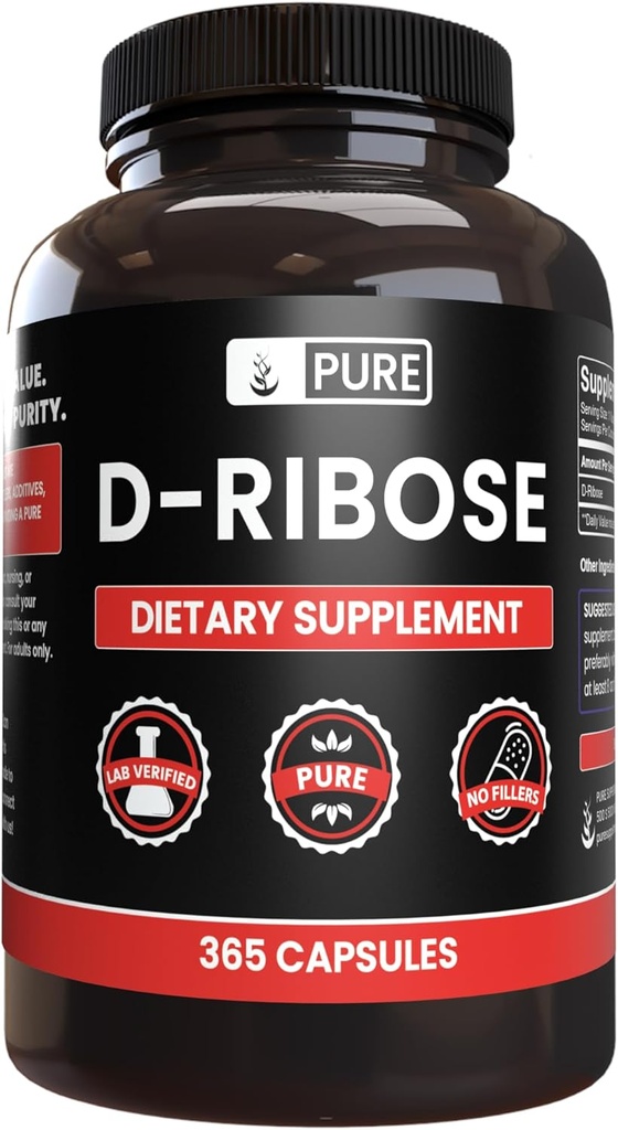 Ingrédients originaux purs D-Ribose (365 Capsules) Pas de Magnésium ou de Rice Fillers, Toujours Pure, Verified Lab