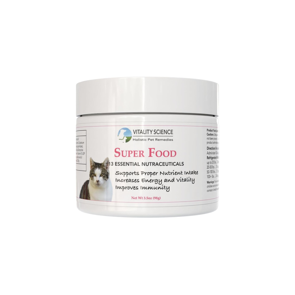 Vitality Science Super Food pour les chats , Multivitamine et supplément minéral de haute puissance augmente l'énergie et la vitalité , 100% naturel (98g)