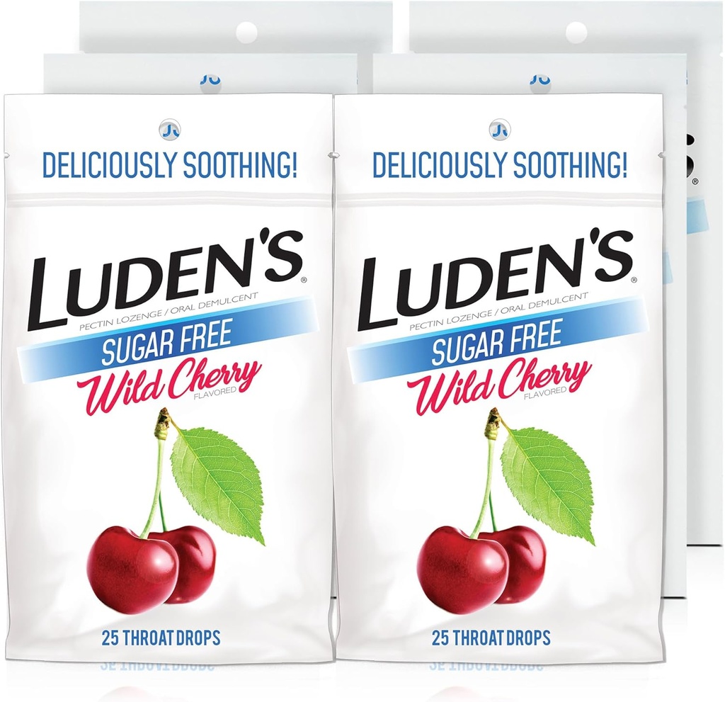 Sucre de Luden sans gouttes de cerise sauvage, soulagement de la gorge douloureuse, 25 comtes (6 pack)