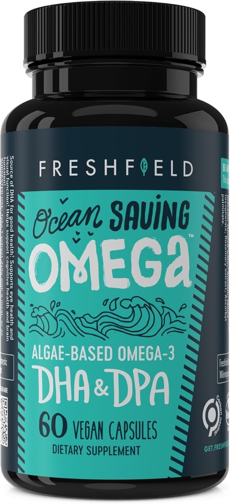 Omega économisant l'océan, Algae Omega 3, supplément DHA, 2 mois d'approvisionnement, source durable, niveaux les plus élevés de DHA par gélule (440 mg), avec/DPA