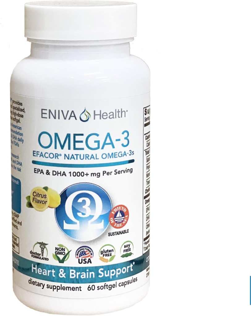 Eniva Omega-3 Huile de poisson High EPA/DHA Premium Huile de poisson Supplément quotidien (60 capsules)